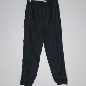 Vintage 90s Lined Nylon Windbreaker Track Pants Size L Black Ankle Zips